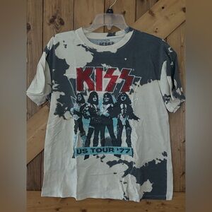 UNISEX KISS Tye Dye Distressed Rock Band T-Shirt US '77 Tour | Size XS